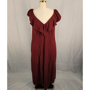 Universal Thread Size XXL Burgundy Ruffle V-Neck Maxi Dress Pockets Cottagecore